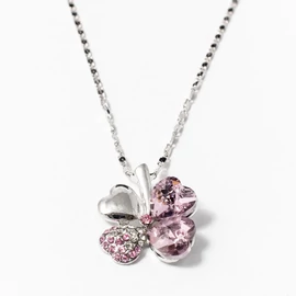 Fehérarany bevonatos nyaklánc lóhere medállal - rózsaszín  Fehérarany bevonatos nyaklánc lóhere medállal - rózsaszín