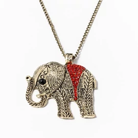 Nyaklánc  piros köves elefánt medállal 