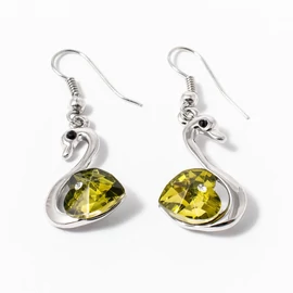 Fehérarany bevonatos köves hattyú fülbevaló olíva  Fehérarany bevonatos köves hattyú fülbevaló olíva