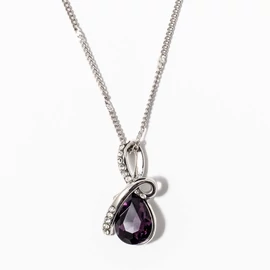 Fehérarany bevonatos köves csepp medálos nyaklánc sötétlila  Fehérarany bevonatos köves csepp medálos nyaklánc sötétlila