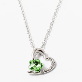 Ezüst bevonatos szív medálos nyaklánc zöld köves 