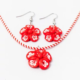 Gyerek ékszer szett csavart virágos - piros 