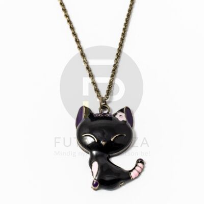 Antikolt nyaklánc fekete macska medállal 